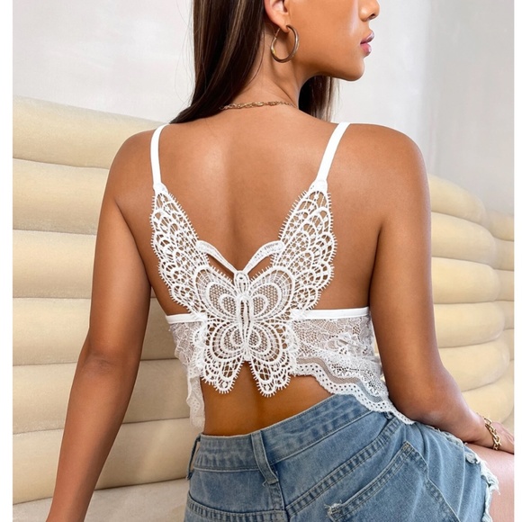 Rouge! Tops - Butterfly Back White Lace Cami Top